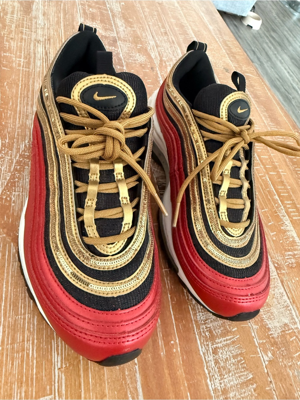 Nike Air Max 97 Womens Sneakers. Red and golden!!! Like New!!! Size W8 /25cm